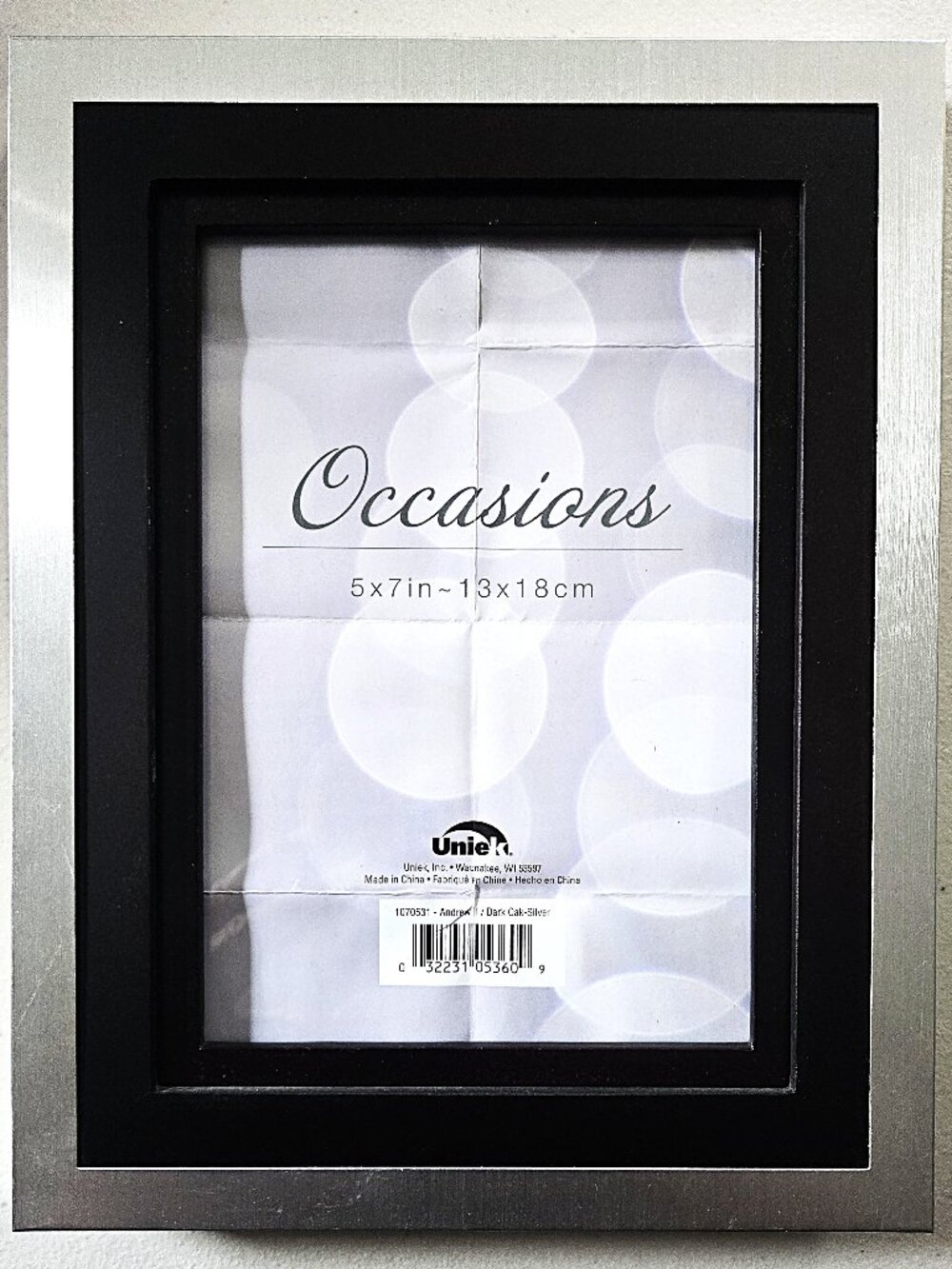 Uniek Occasions 5x7 Picture Frame Dark Oak Silver Black Modern – New